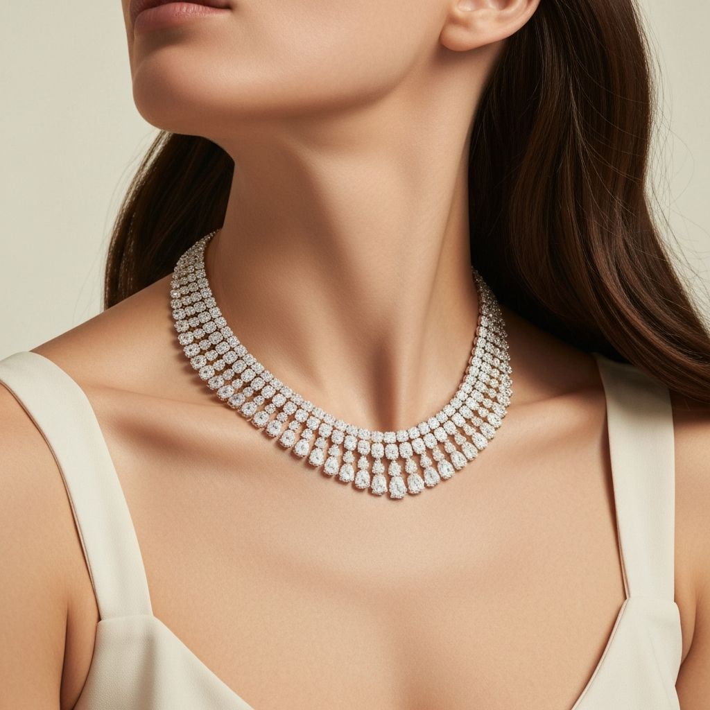 Elegant woman wearing luxury diamond necklace